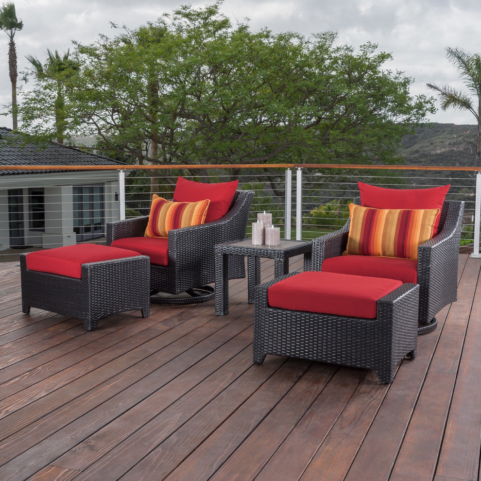 Deco Deluxe 5 Piece Sunbrella Outdoor Motion Club and Ottoman Set, Sunset Red