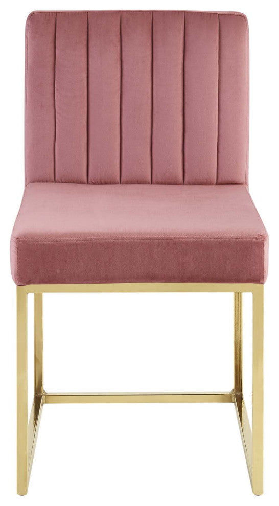 Side Dining Chair, Velvet, Metal, Gold Pink, Modern, Cafe Bistro Restaurant