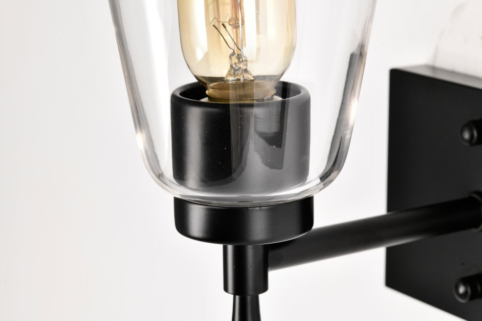 1-Light Matte Black Indoor Wall Sconce With Clear Cone Glass Shade