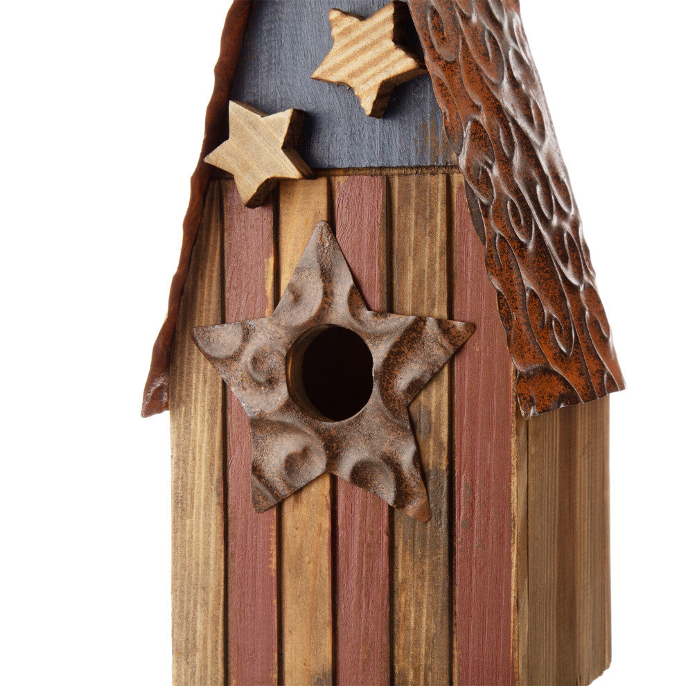 12.4" H USA Patriotic Theme Wooden Bluebird House Decorative Birdhouse