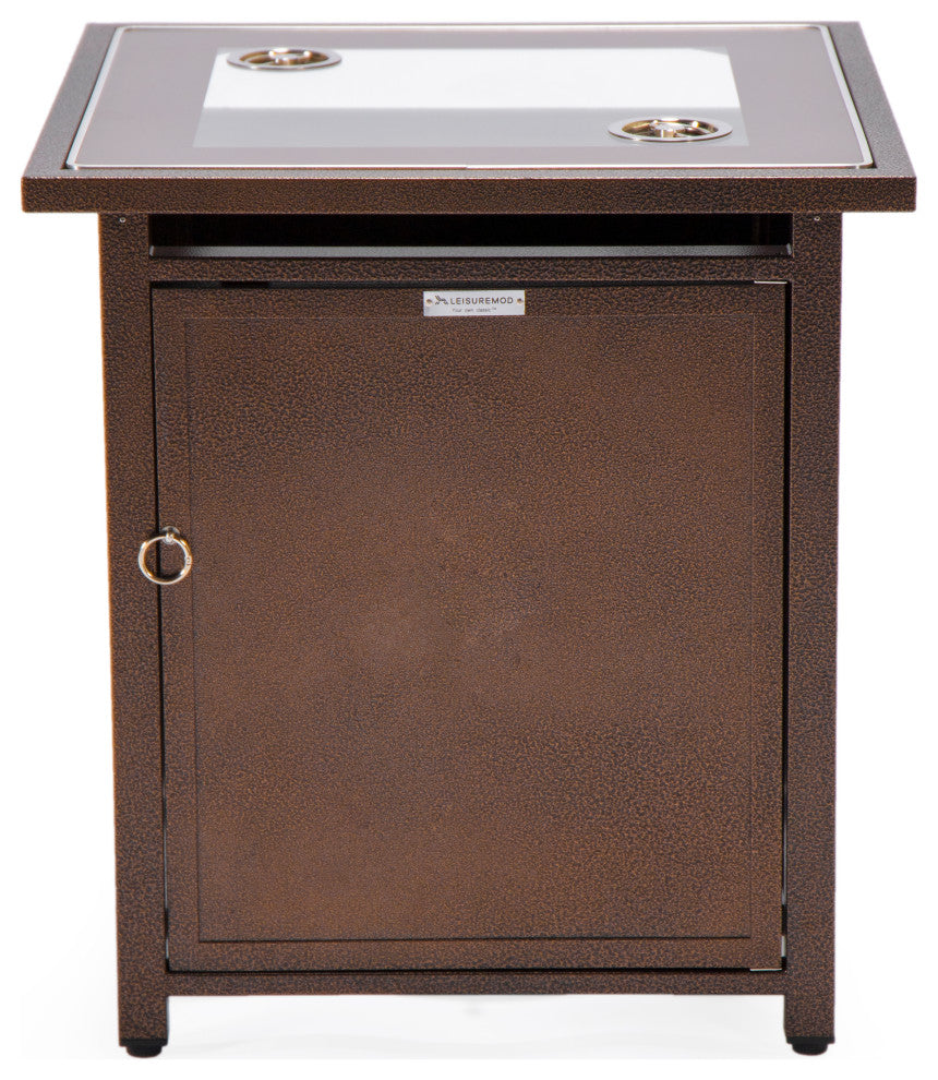 LeisureMod Walbrooke Square Fire Pit Table and Tank Holder, Brown