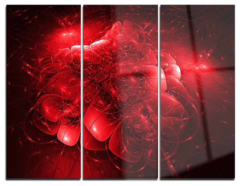 "Alien Mystical Flower Red" Digital Metal Wall Art, 3 Panels, 36"x28"