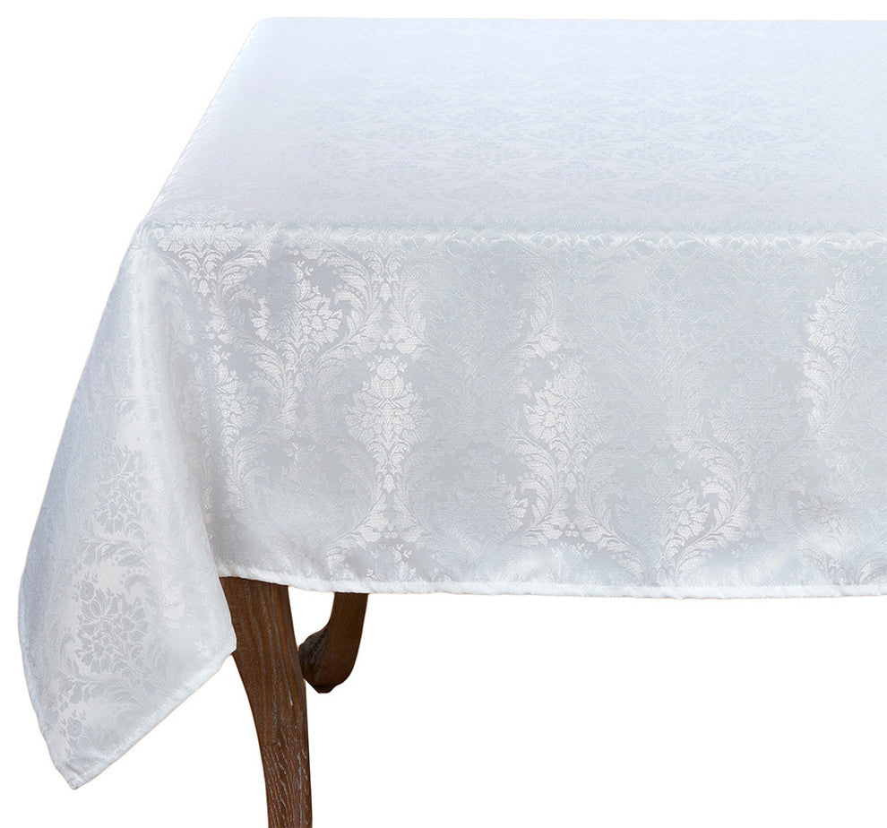 Holiday Elegant Damask White Table Linen Collection Tablecloth, 70"x120"