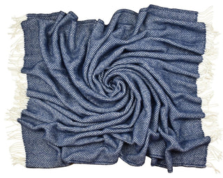Highland Tweed Herringbone Pure New Wool Throw, Navy/White