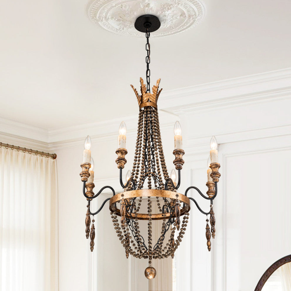 French Country 8-Light Empire Beaded Chandelier