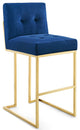 Navy Blue Velvet Bar Stool, Heidi Giselle Gold Barstool, Luxe Glam Golden Tufted