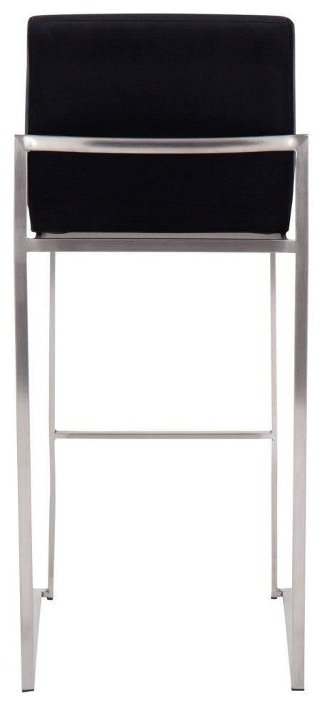 Fuji High Back Barstool, Stainless Steel/Black Velvet, Set of 2