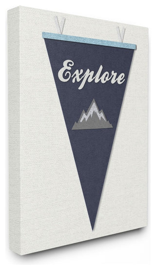 Stupell Ind. Explore Pennant Fabric Collage Blue Canvas Art, 24"x30"