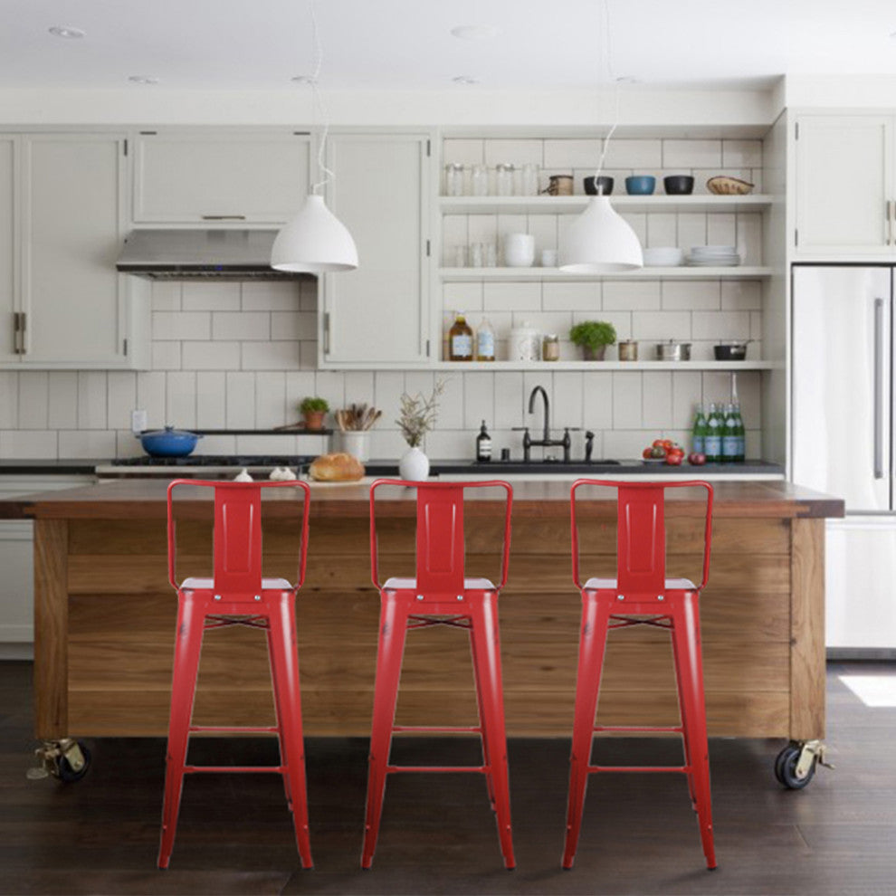 Highback Red Metal Bar Stools Set of 4