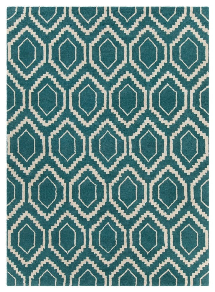 Davin Contemporary Area Rug, Blue and Cream, 7'x10'