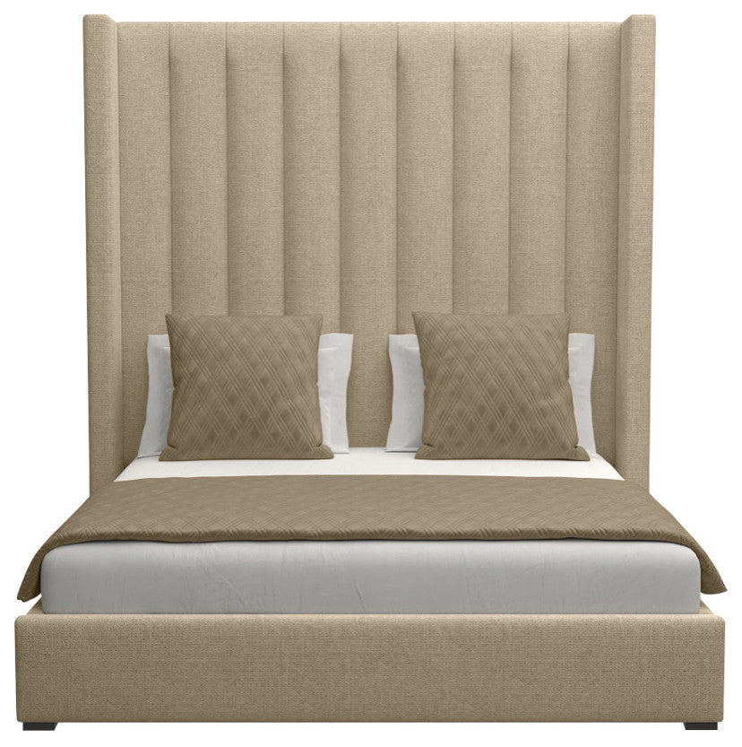 Nativa Interiors Aylet Vertical Channel Tufted Bed, Flax, Queen, High 87"