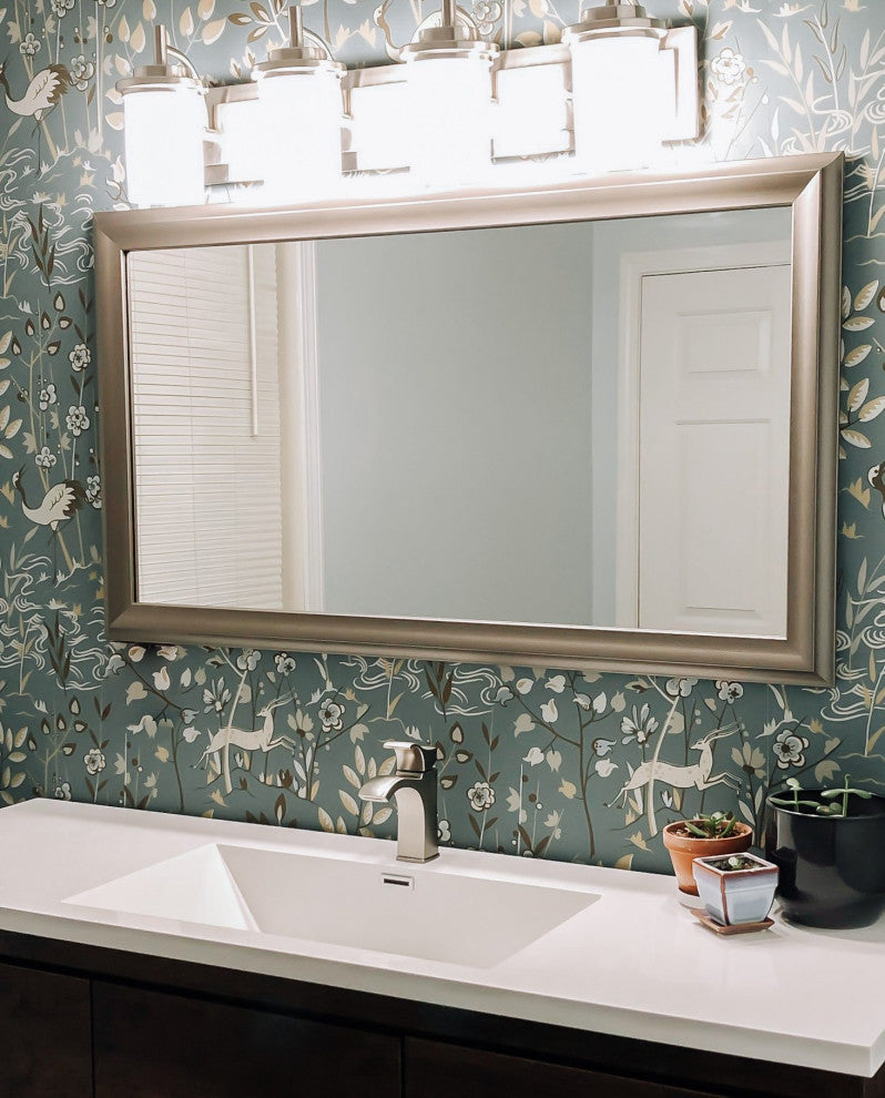 Woodford Framed Wall Mirror, Nickel, 20" X 48"