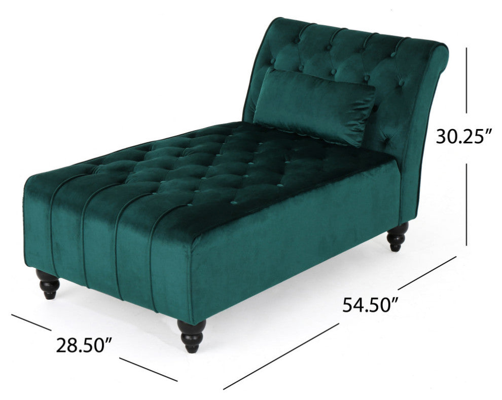 GDF Studio Rafaela Tufted New Velvet Chaise Lounge, Teal