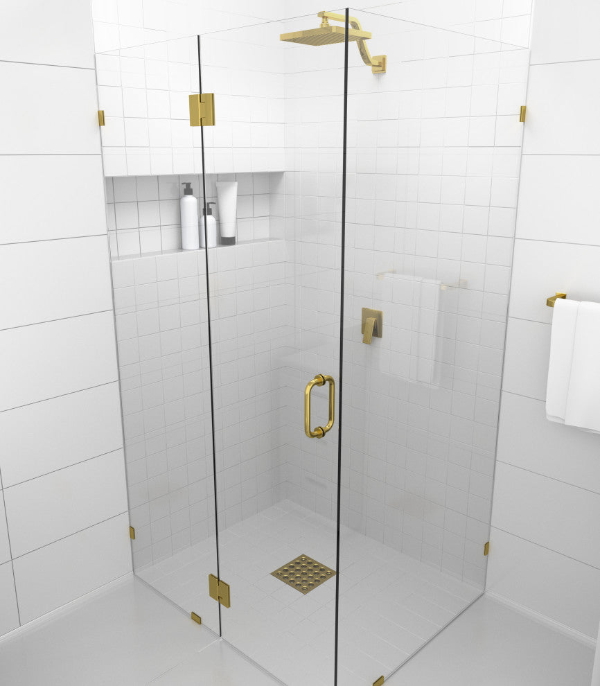 78"x49"x45" Frameless 90 Degree Shower Enclosure Glass Hinge, Polished Brass