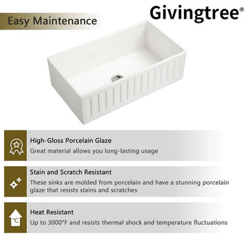 33-inL x 18-inW Farmhouse Apron Front White Ceramic Kitchen Sink