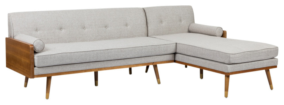 Haddie Fabric Chaise Sectional, Beige and Dark Walnut