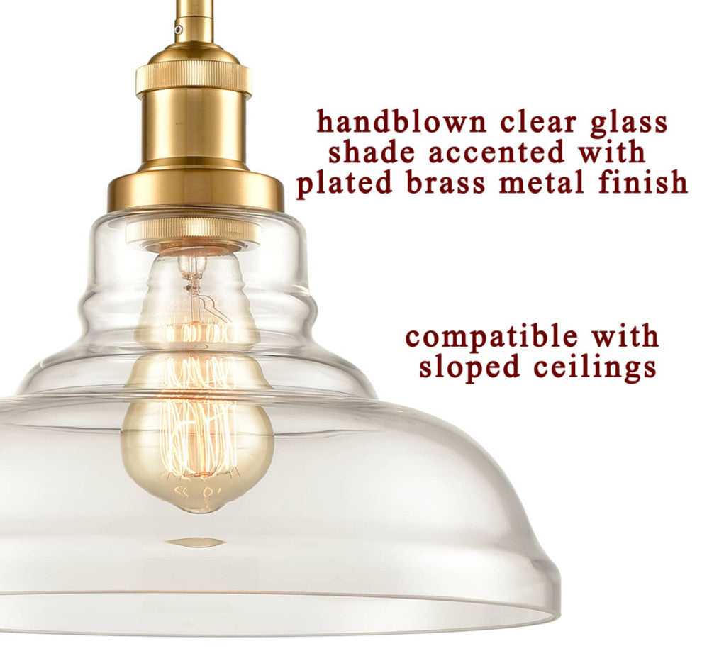 3 Pack Industrial Clear Glass Pendant Lights, Brass