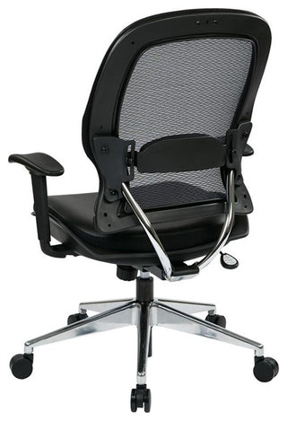 Air Grid Black Back Office Chair with Bonded Leather Seat
