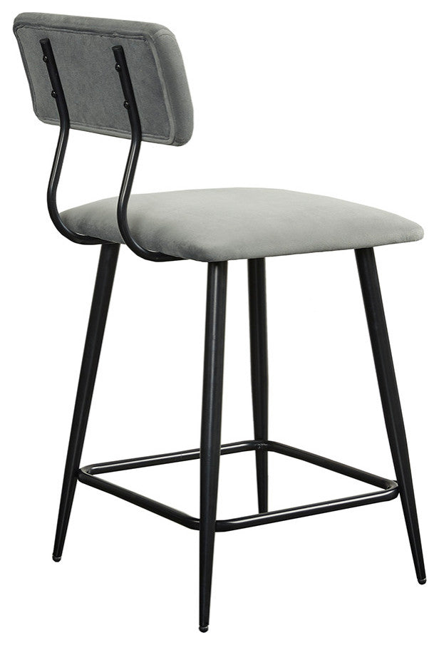 INK+IVY Henrick Sleek Modern Velvet Counter Stool With Tufted Back, Grey