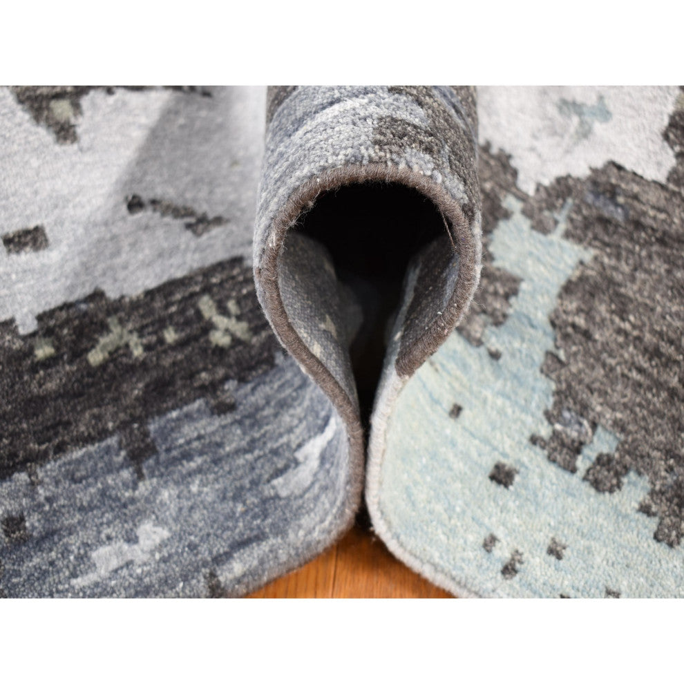 Platinum Gray Abstract Design Denser Weave Pure Wool Hand Knotted Rug 10'x14'2"