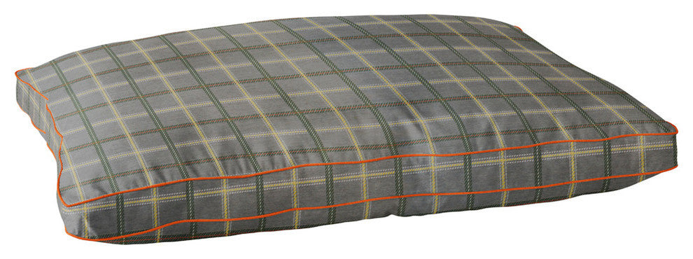 Tennley Sunbrella Indoor/Outdoor Gray Tartan Plaid/Rust Orange Fiber Pet Bed