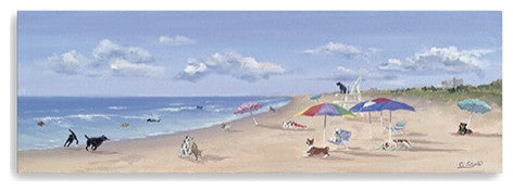 Small Dogs Playing at the Beach Canvas Wall Art