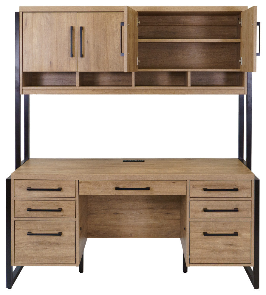 Modern Wood Laminate Office Desk, Office Table, Fully Assembled, Light Brown