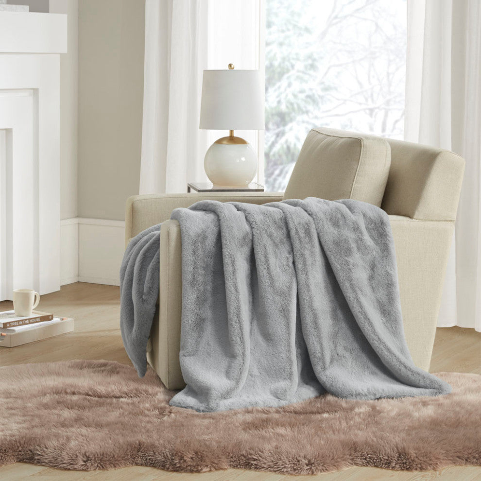 Bristol Vegan Faux Fur Throw, Velvet Reverse, Grey