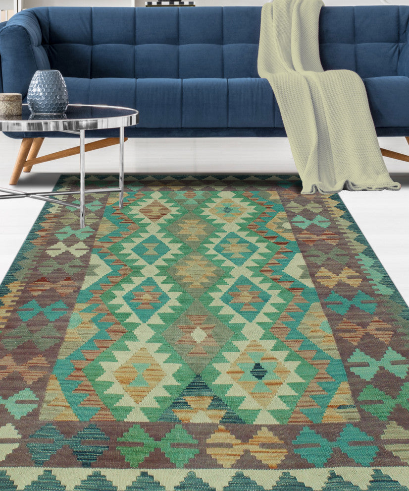 Sun Faded Kilim Aidana Blue/Green Rug, 3'11x5'8
