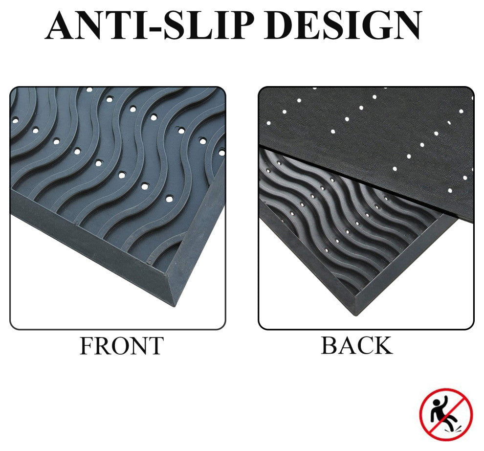 Wavy 100% Rubber Clean Step Scraper Doormat, 24"x36"