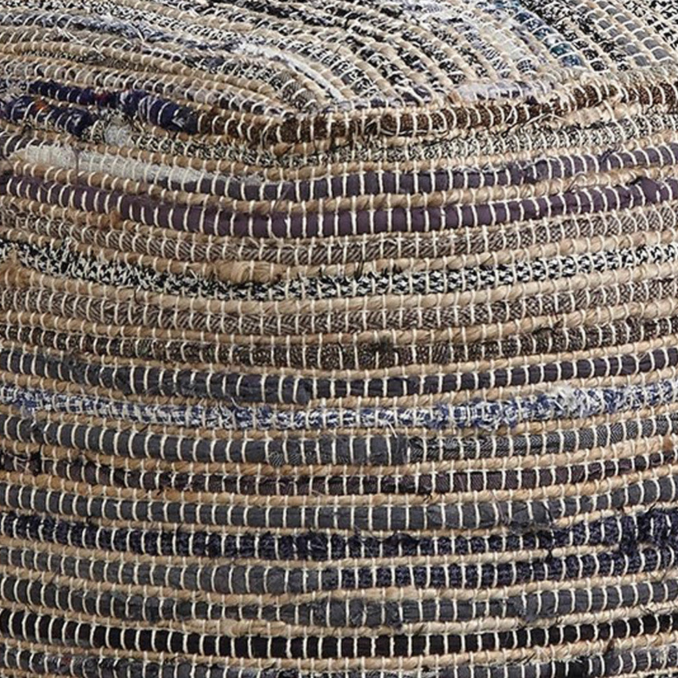 Benzara BM231907 Handwoven Square Shaped Pouf With Zipper, Multicolor