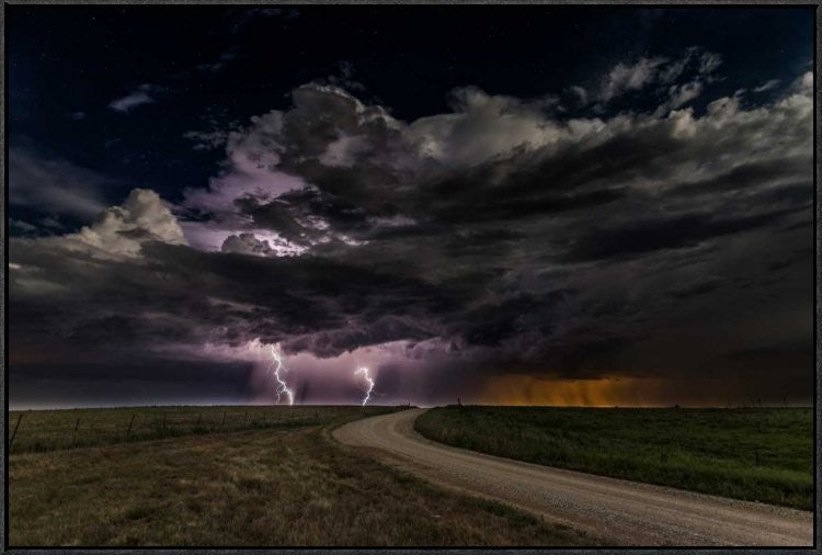 "Prairie Lightning" Framed Canvas Giclee by Christian Skilbeck, 37x25"