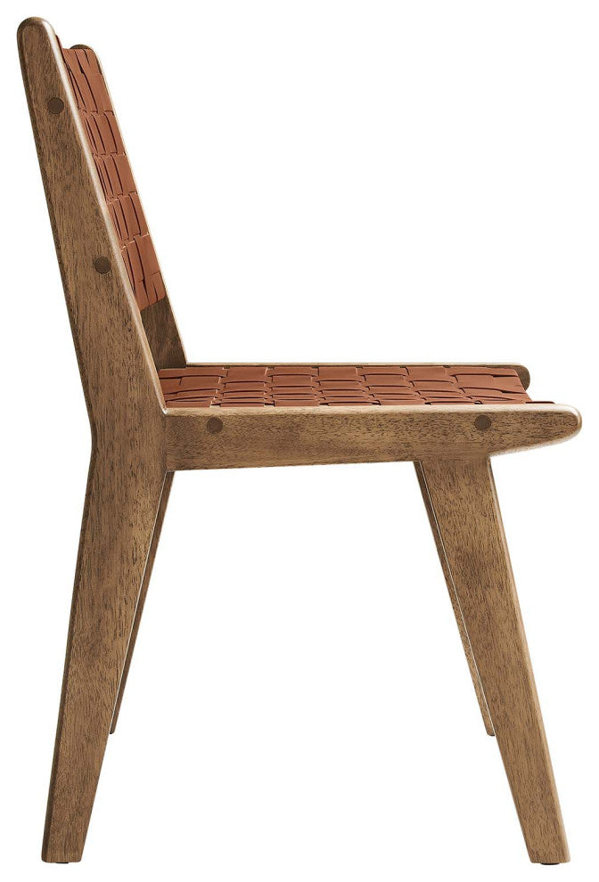 Saoirse Faux Leather Wood Dining Side Chair - Set of 2 - Walnut Brown