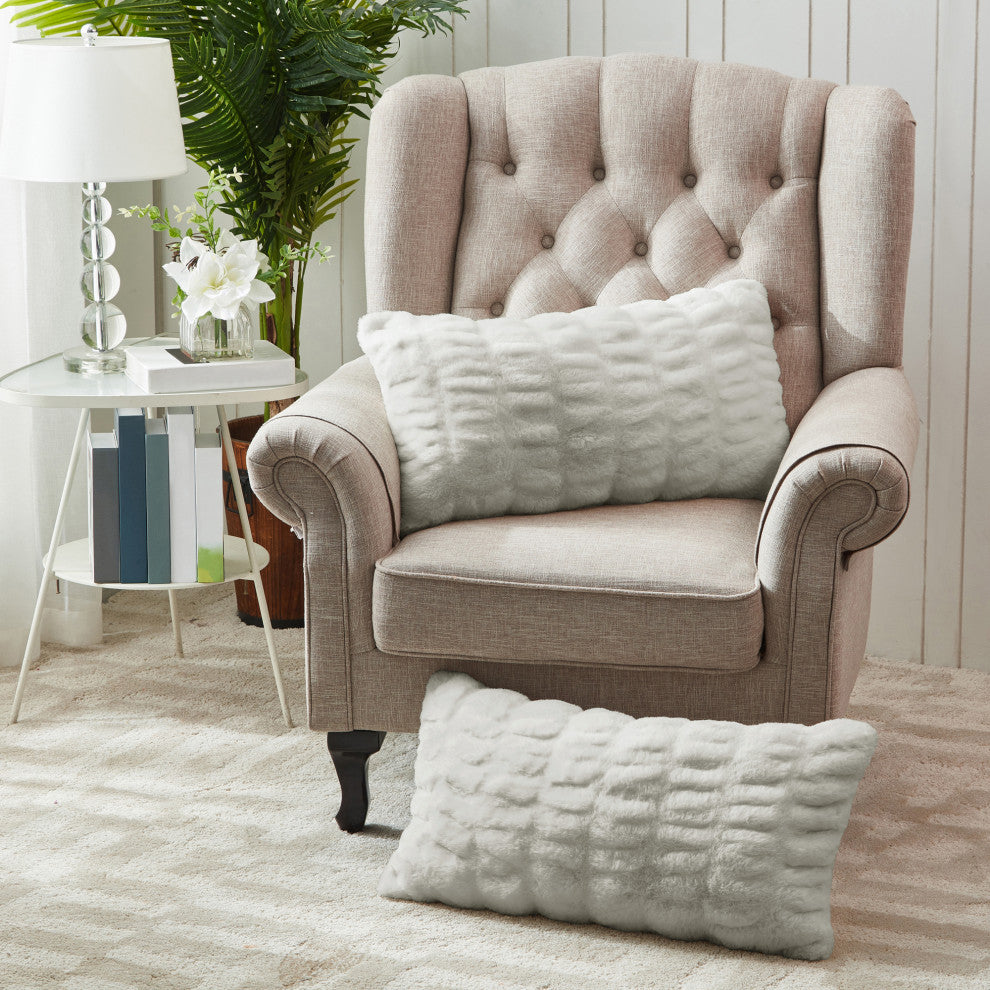 Shar Pei Faux Fur Pillow Shell 2pcs Set, Moonbeam, 14" X 26"