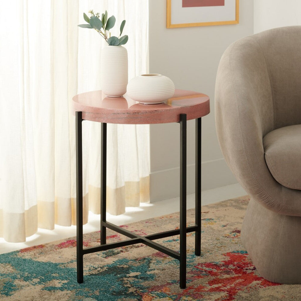 Safavieh Azula Stone Top Accent Table, Burnt Orange/Black