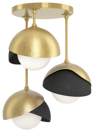 Brooklyn 3-Light Double Shade Semi-Flush, Modern Brass, Black, Opal Glass