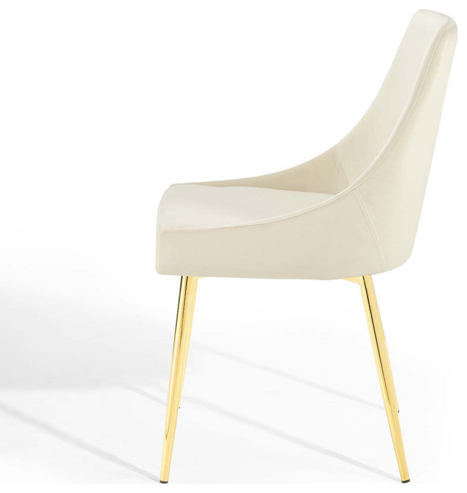 Side Dining Chair, Set of 2, Velvet, Metal, Gold Ivory White, Modern, Bistro