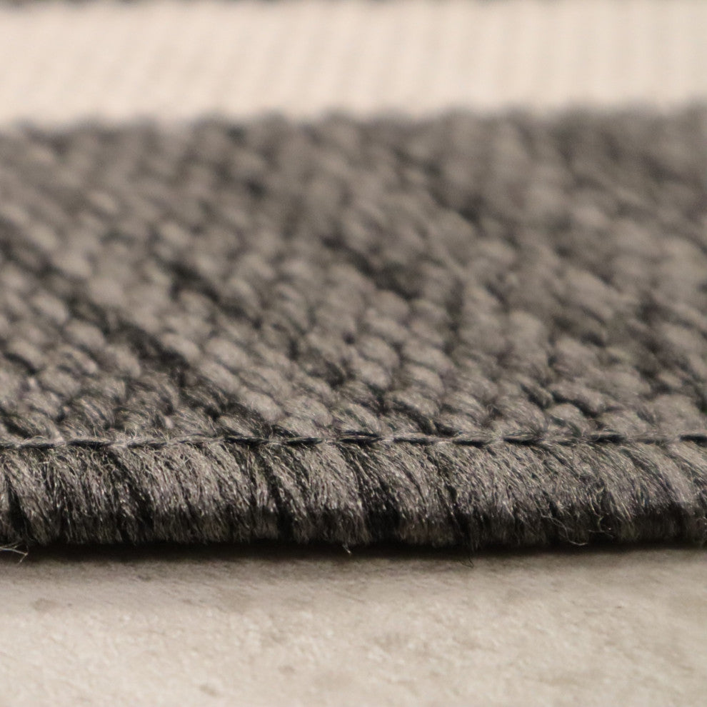 8" Round Gray Stripe Border Indoor Outdoor Area Rug