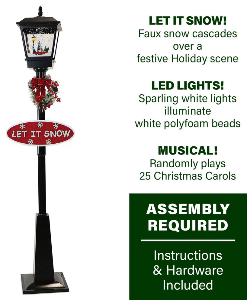 Let It Snow 71" Lamp, Black, Car, 2 Signs, Cascading Snow, Holiday Carols