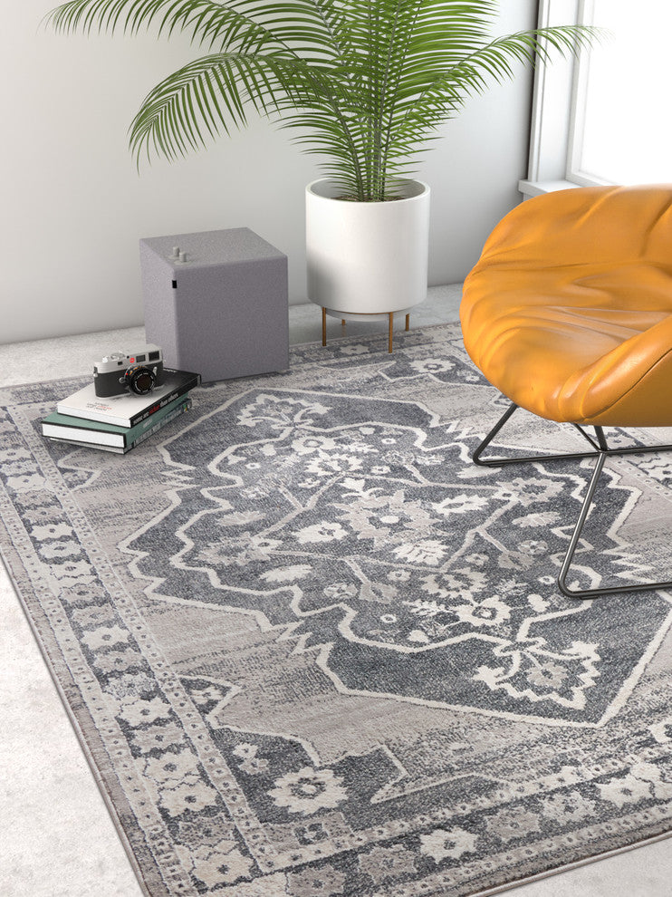 Well Woven Pearl Republic Dark Gray Modern Distressed Medallion Soft Area Rug