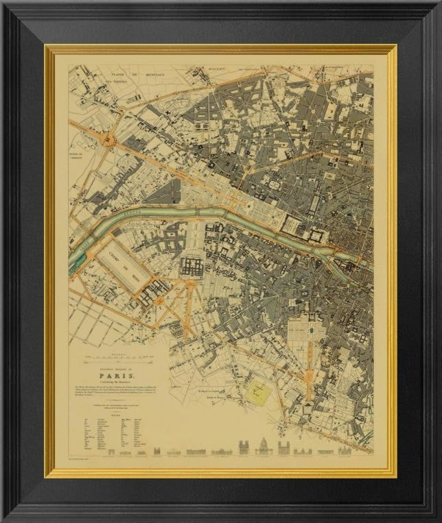 Paris, France, 1834, Tea Stained, 17"x1.5"x20"