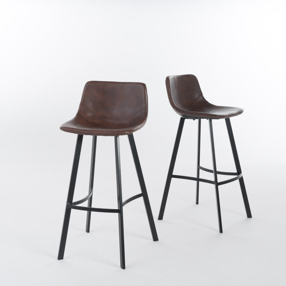 GDF Studio Rex Faux Snake Leather Brown Bar Stools, Set of 2, Snake Skin Brown