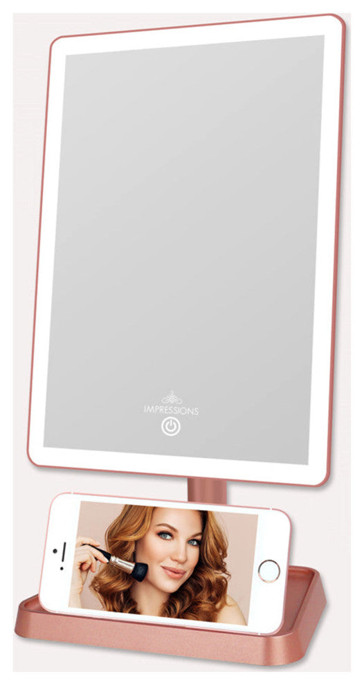 Charmed Arch Tri Tone LED Makeup Mirror with Phone Holder, Rose Gold