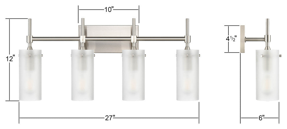 Effimero 4-Light Wall Sconce, Brushed Nickel With Frosted Glass