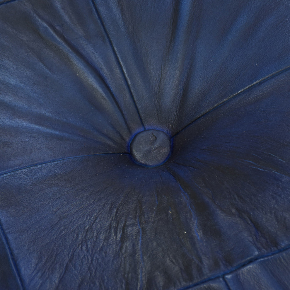 Geometric Handmade Leather Pouf (Recycled Foam with Fibre Fill) Black, [Square]21x21x12
