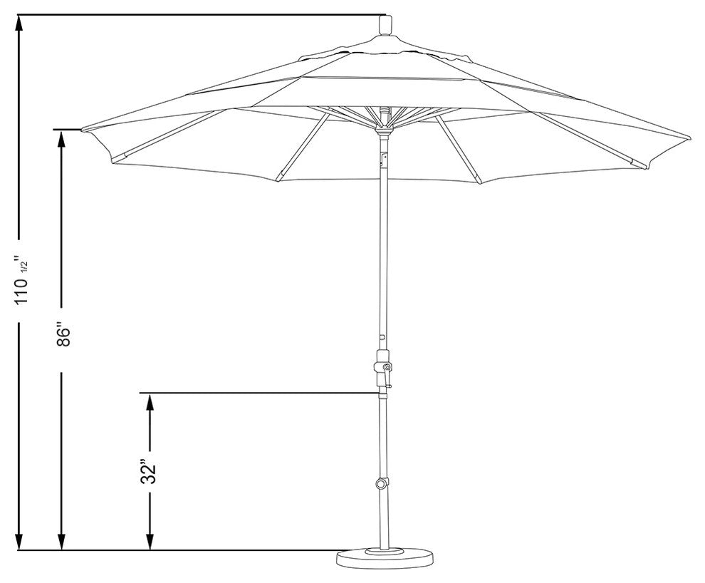 11' Stone Black Collar Tilt Crank Aluminum Umbrella, Sunbrella, Black