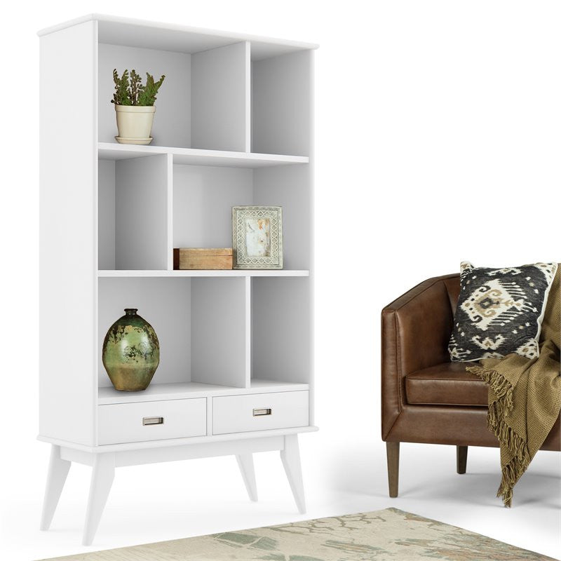 Solid Hardwood 64" X 35" Modern Wide Bookcase And Storage Unit In White