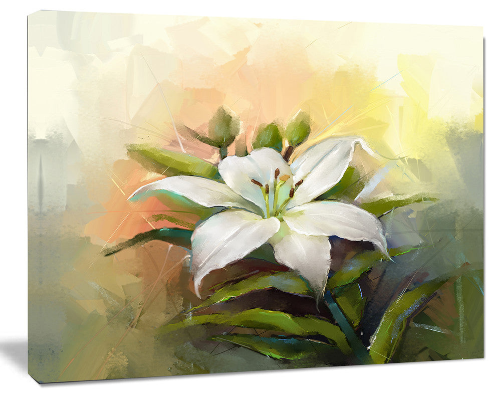 White Lily Flower Oil Painting, Large Floral Canvas Art Print, 20"x12"