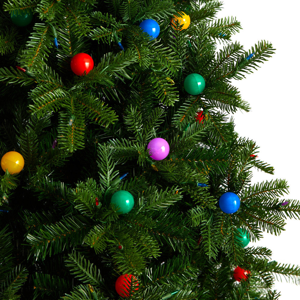 8.5' Montana Mountain Fir Faux Xmas Tree W/Multicolor Lights & Globe Bulbs