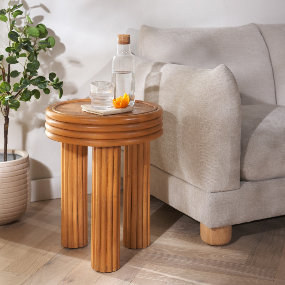 Safavieh Couture Bayaround Rattan Round Accent Table, Natural